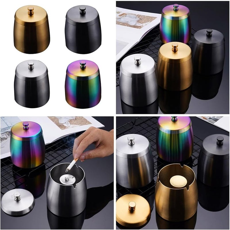 Large Stainless Steel Ashtray With Protective Lid For Desktop Balcony Cigarette Smoker Accessory - Image 2